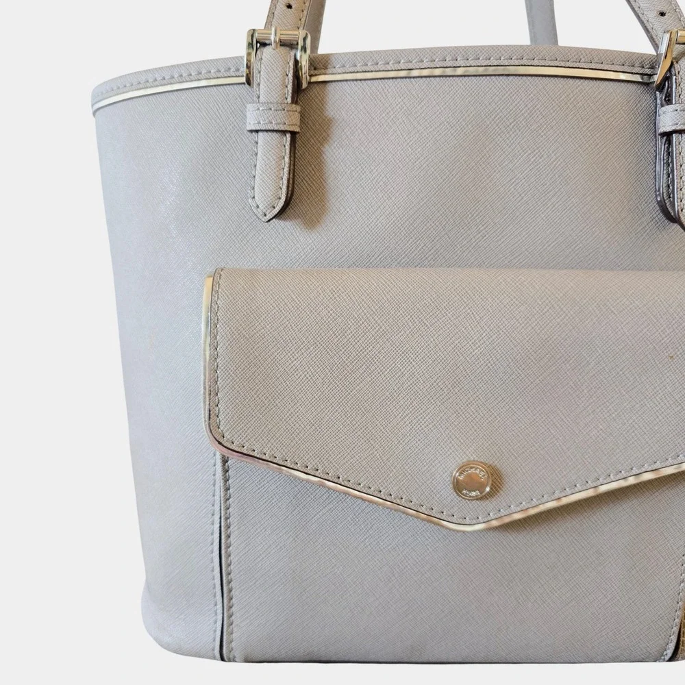 Michael Kors Jet Set‎ Grey Saffiano Leather Tote Bag Silver Hardware